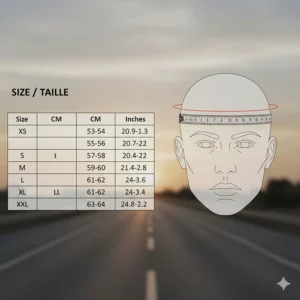 Bilingual English and French motorcycle helmet fitment and sizing guide (guide des tailles) for Canadian shoppers looking for the best full face helmet fit.