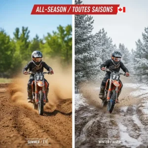 Versatile youth motocross helmet suitable for Canadian spring trails and summer racing (Casque de motocross pour jeunes).