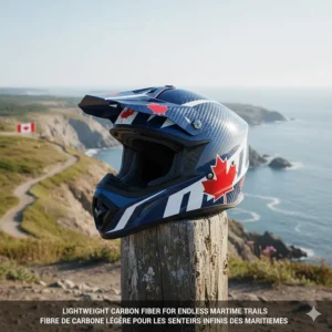 A lightweight carbon fiber ATV helmet design, optimized for long-distance trail riding across the Canadian Maritimes.