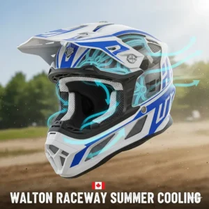 A cross-section illustration of high-airflow vents in a motocross helmet, designed to keep riders cool during summer races at Walton Raceway.