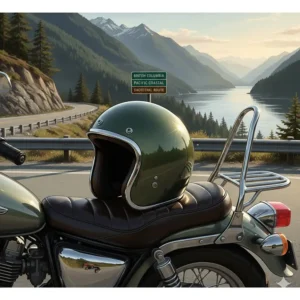 Vintage-style cruiser helmet with chrome trim, popular among British Columbia riders.