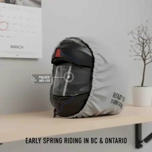 A touring modular helmet with a pinlock anti-fog insert, ideal for early spring riding in British Columbia or Ontario.