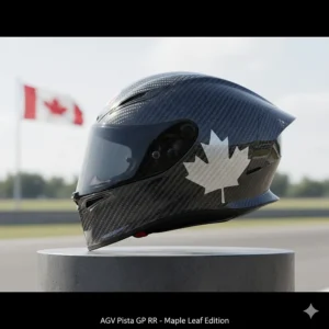 Carbon fiber AGV Pista GP RR illustration with a subtle Canadian maple leaf accent for local motorcycle enthusiasts.