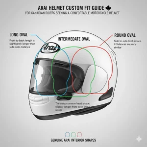 A guide to Arai’s interior fitment shapes (Long Oval, Intermediate Oval) for Canadian riders seeking a comfortable motorcycle helmet.