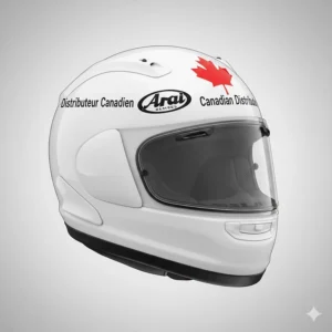 Illustration featuring the Arai logo alongside "Distributeur Canadien" and "Canadian Distributor" text for bilingual market appeal.