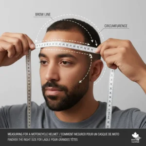 Alt text for image 7: How-to illustration showing a person measuring their brow line to find a motorcycle helmet for a big head.