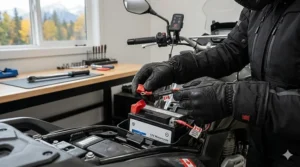 Connecting 12v heated motorcycle gloves to a bike battery for constant warmth on long Canadian tours.