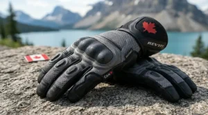 Illustration of summer motorcycle gloves with hard knuckle protection and perforated leather palms.