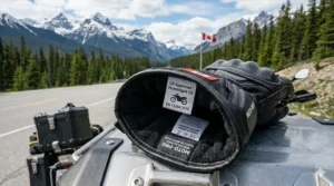 Close-up of a glove safety certification tag featuring English and French text (CE Approved / Homologué CE) for the Canadian market.