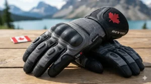 Close-up illustration of mesh summer motorcycle gloves showing airflow technology for hot Canadian summers.