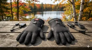 Sizing guide for heated motorcycle glove liners with measurements in centimeters for the Canadian market.