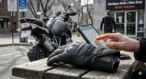 Close-up of long-lasting rechargeable batteries for heated motorcycle gloves, essential for long Canadian rides.