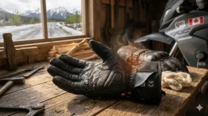 Waterproof 12v heated motorcycle gloves (gants de moto chauffants) tested against wet Canadian spring slush.