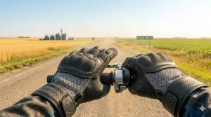 Alt text for image 4: Lightweight, ventilated motorcycle gloves for long rides across the hot summer plains of Saskatchewan and Alberta.
