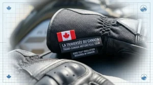 Detailed illustration of Thinsulate zonal insulation inside a motorcycle glove, designed for high-altitude mountain passes in the Rockies.