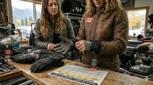Diagram showing the extra room needed for liners in heated motorcycle gloves for cold Canadian winters.