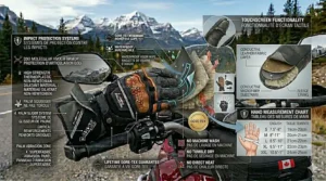 Step-by-step icons for cleaning and maintaining Gore-Tex motorcycle gloves to preserve waterproof integrity.