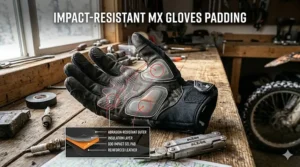 Padded off-road motorcycle gloves showcasing impact-resistant palm sliders for motocross safety.