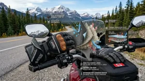 Cutaway illustration of thermal insulation layers in Gore-Tex motorcycle gloves designed for cold Canadian morning commutes.