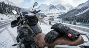 Thermal-lined leather motorcycle gloves perfect for late-season riding in colder provinces like Alberta and Quebec.