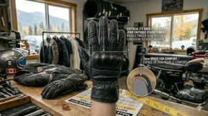 Illustration of a hand inside a glove showing 2mm of space at the fingertips for optimal motorcycle glove size comfort.
