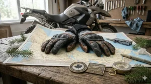 Illustration of air flow through specialized mesh panels on vented adventure motorcycle gloves, perfect for a Canadian summer tour.
