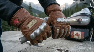 Classic distressed brown leather gloves for Harley Davidson riders, perfect for the heritage bike enthusiast in Canada.