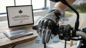 Illustration showing the ergonomic fit of women's mesh motorcycle gloves available in Canada.
