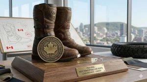 A "Top Pick for Canadians" badge featuring a maple leaf and the most comfortable ADV boots for long distance touring in Canada.