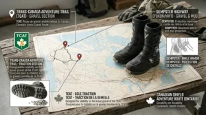 Map of Canadian adventure touring routes emphasizing the importance of wearing proper dual sport boots on long-distance gravel roads.