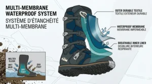 A comparative map infographic illustrating different Canadian mud consistencies, like sticky Ontario clay versus slick BC loam, and how the boots adapt for consistent enduro boots mud performance.