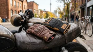 Infographic showing CE-rated protection levels on popular motorcycle glove brands available at Canadian power sports dealers.