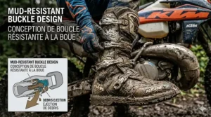 An infographic detailing the proper cleaning sequence with a hose and brush, showing how careful maintenance preserves the leather and technical features required for long-term enduro boots mud performance.