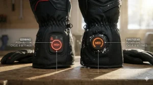 Comparing the ease of use of temperature controllers on Gerbing vs Firstgear heated gloves while wearing gear.