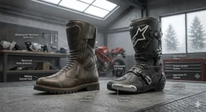 Diagram of a waterproof, breathable membrane layer in a sport touring boot, ideal for unpredictable Canadian riding weather.