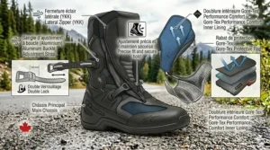 Demonstration of the secure zip-entry and hook-and-loop closure on Alpinestars touring boots.