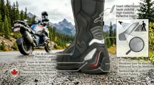 Rear reflective insert on Alpinestars boots for improved visibility during night-time riding.