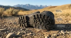 Detail view of high-airflow performance mesh, air circulation channels, and durable reinforced overlays on summer riding boots.