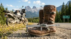 Durable leather touring boots featuring a wide fit for long-distance comfort and support.