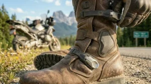 Protective motorcycle boots for wide feet with reinforced ankle support for safety.
