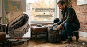 Packing guide for Canadian motorcycle road trips showing how motorcycle sneakers that look normal save luggage space by eliminating extra shoes.