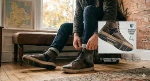 Illustration demonstrating the crush-resistant sole of motorcycle sneakers that look normal and remain comfortable for walking.