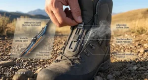 Reinforced ankle protection featuring an abrasion-resistant leather shell, flexible bio-foam armor panels, and summer-ventilated lining.