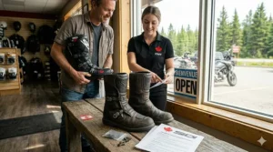 High-quality Sidi adventure touring boots designed for long-distance comfort on Canadian highways.