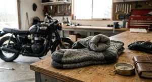 Pair of thick wool motorcycle socks to solve loose boot heel issues.