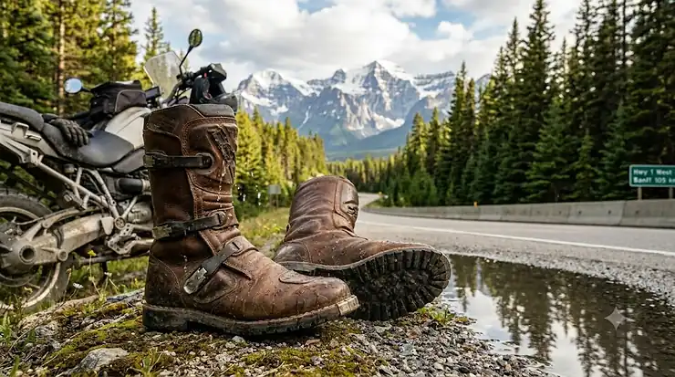 Waterproof motorcycle boots with a wide fit design for maximum comfort in wet conditions. motorcycle boots ice grip sole