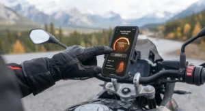 Smartphone app interface used to adjust temperature settings on Bluetooth-enabled heated socks.