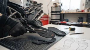 Sizing guide for trimming motorcycle heated insoles to fit.