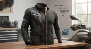Rider preparing for a crisp autumn ride in Ontario wearing a thermal merino wool base layer for motorcycle riding.