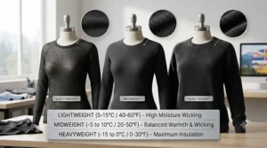 Illustration of a snug, second-skin fit base layer designed for the forward-leaning posture of motorcycle touring in Canada.